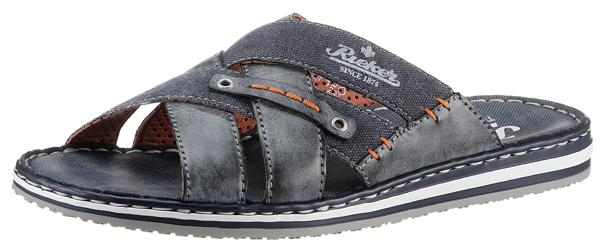 Rieker Pantolette  , Sommerschuh, Schlappen, Poolslides, mit kontrastfarbener Rahmennaht
