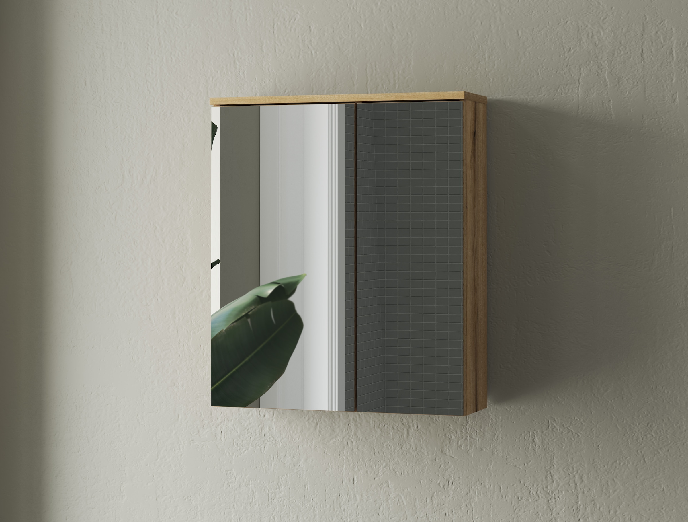 INOSIGN Badspiegel »Oslo, Spiegelschrank in Eiche Evoke, Spiegel im skandinavischen Design« Aufbewahrungsschrank mit 2 Spiegeltüren, wahlweise mit LED