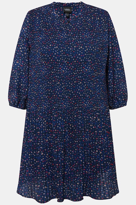 Plissee-Minikleid, Rüschen-Stehkragen, 3/4-Arm, doppellagig