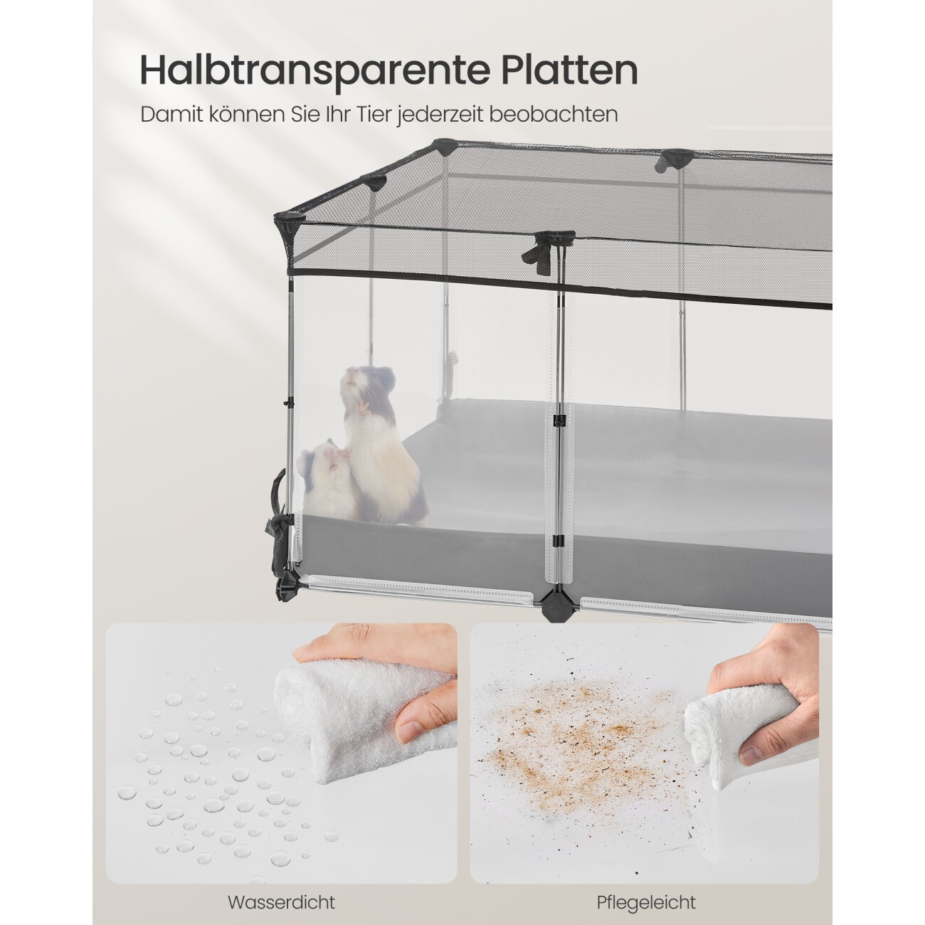SONGMICS Kleintiergehege käfig mit Atmungsaktives Gewebe oben