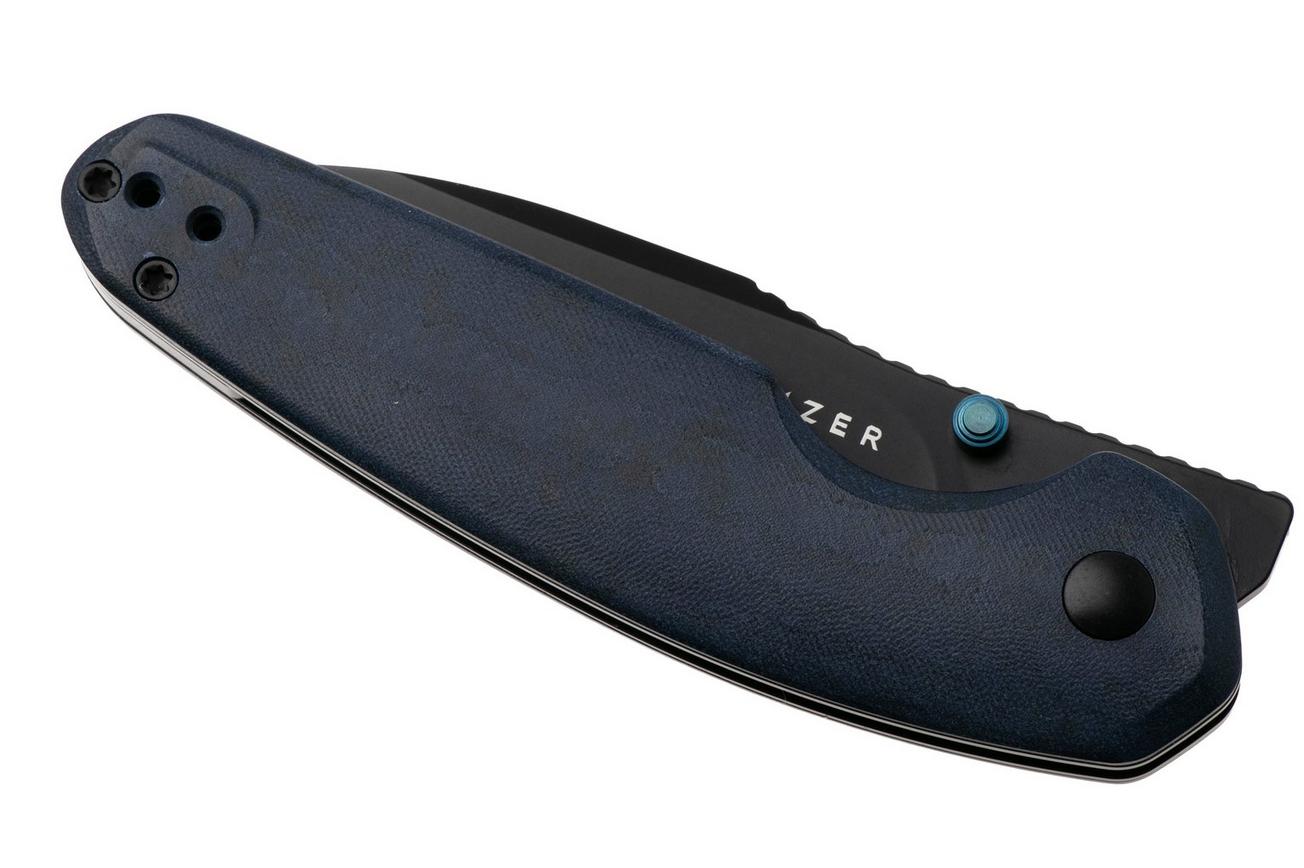 Kizer Meteora V3730A3, Black PVD Nitro-V, Blue Richlite zakmes, Evgeniy Bulychev design