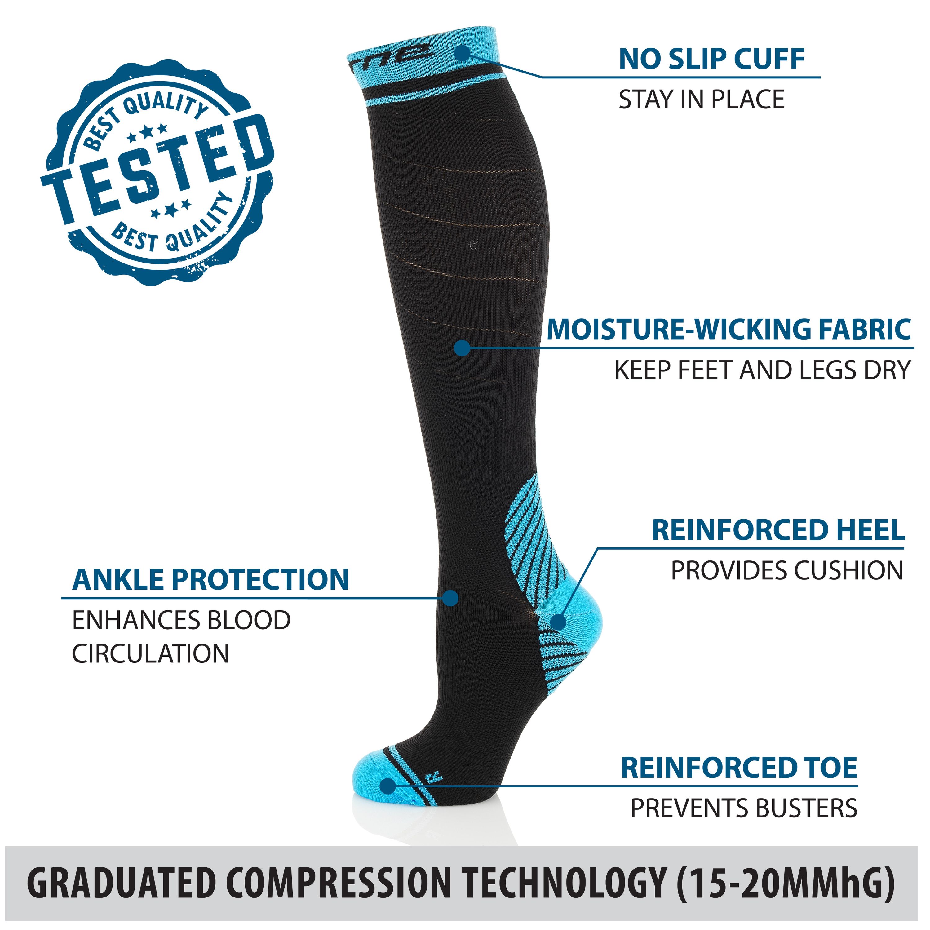 Licorne Kompressions-Thrombose-Stütz-Strümpfe Damen und Herren Compression Socks für Sport Flug Laufen Reisen