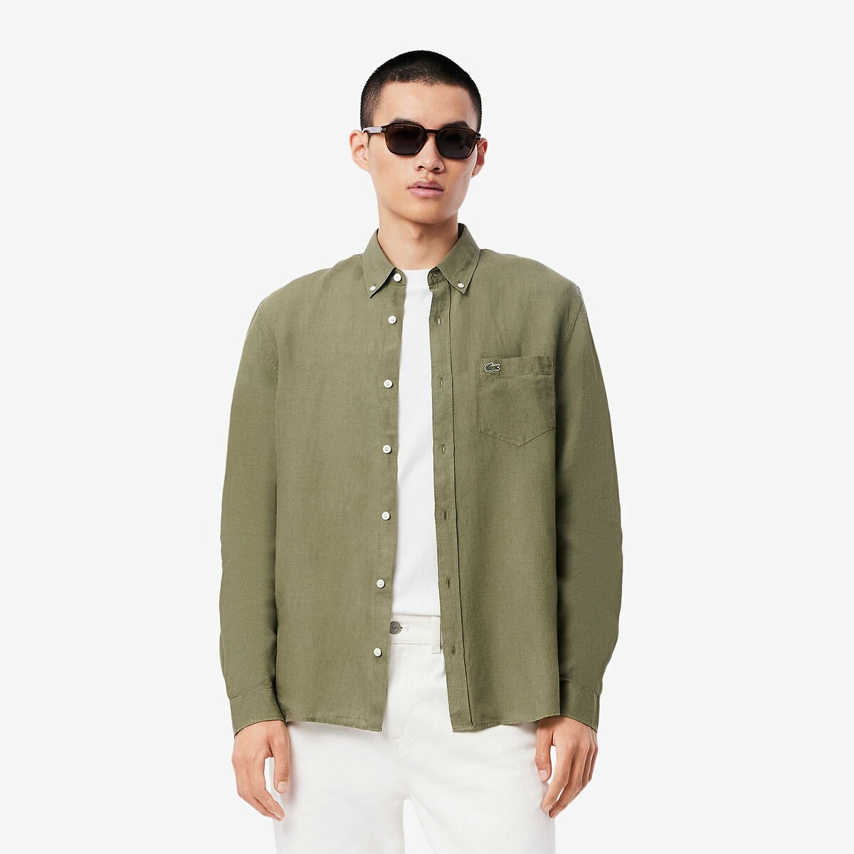 LACOSTE<br>Camisa de linho, corte regular