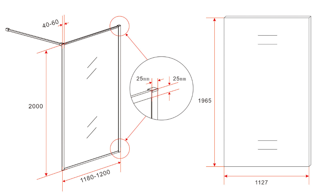 Mueller Square inloopdouche 120x200cm helder glas met nano-coating geborsteld messing