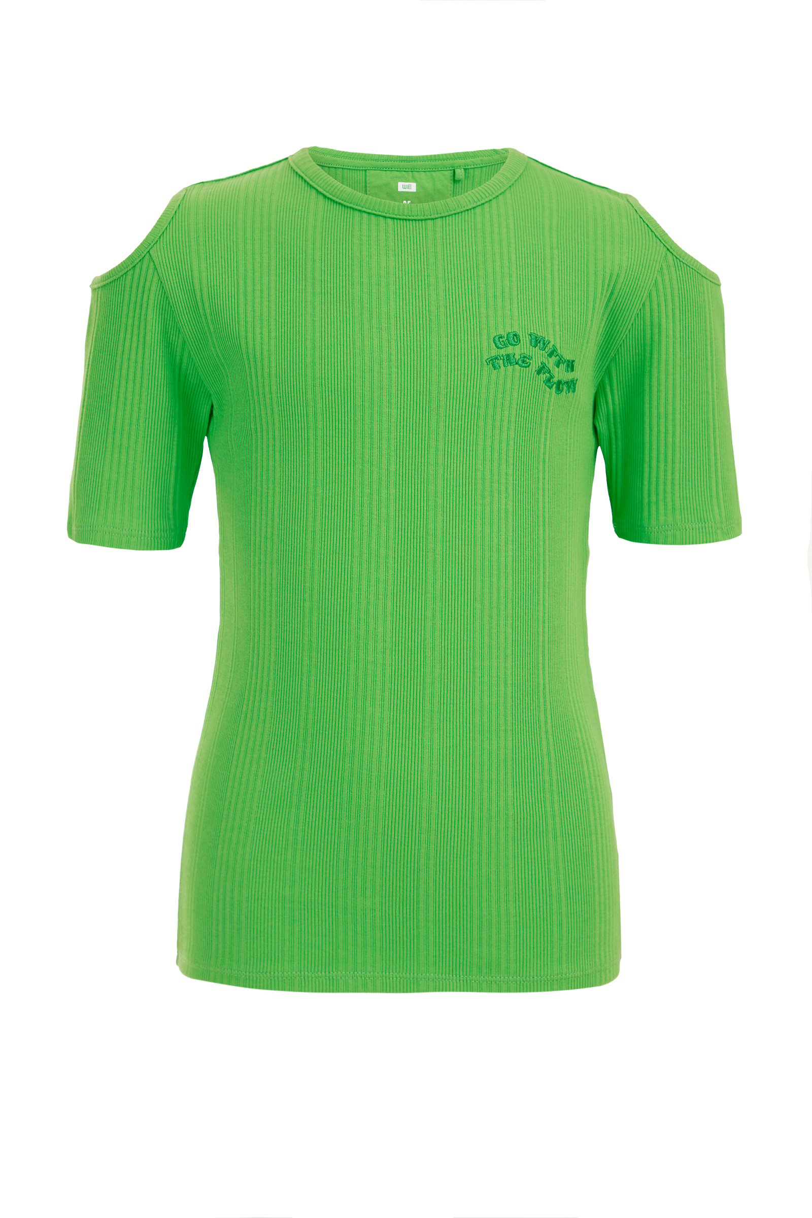 Meisjes T-shirt van ribstof WE Fashion Felgroen