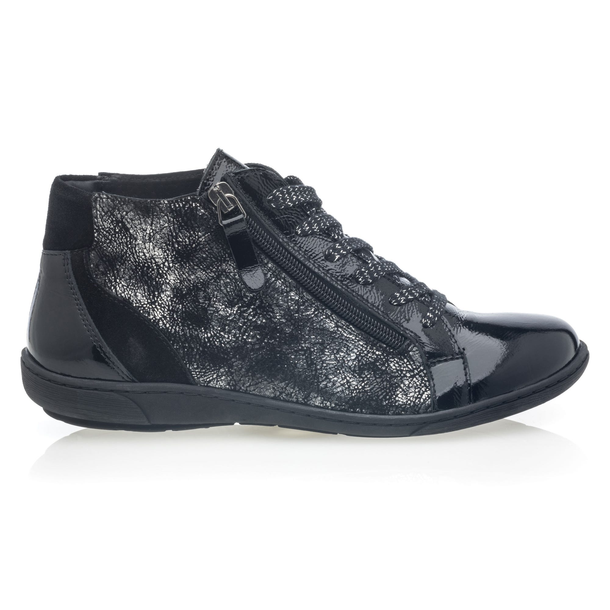 Bottines à lacets Femme en cuir noir vernis
