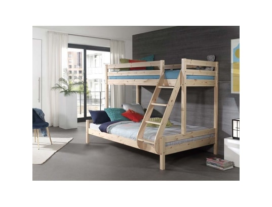 VIPACK - Lit superposé 90x200 et 140x200 sommier inclus pino - bois