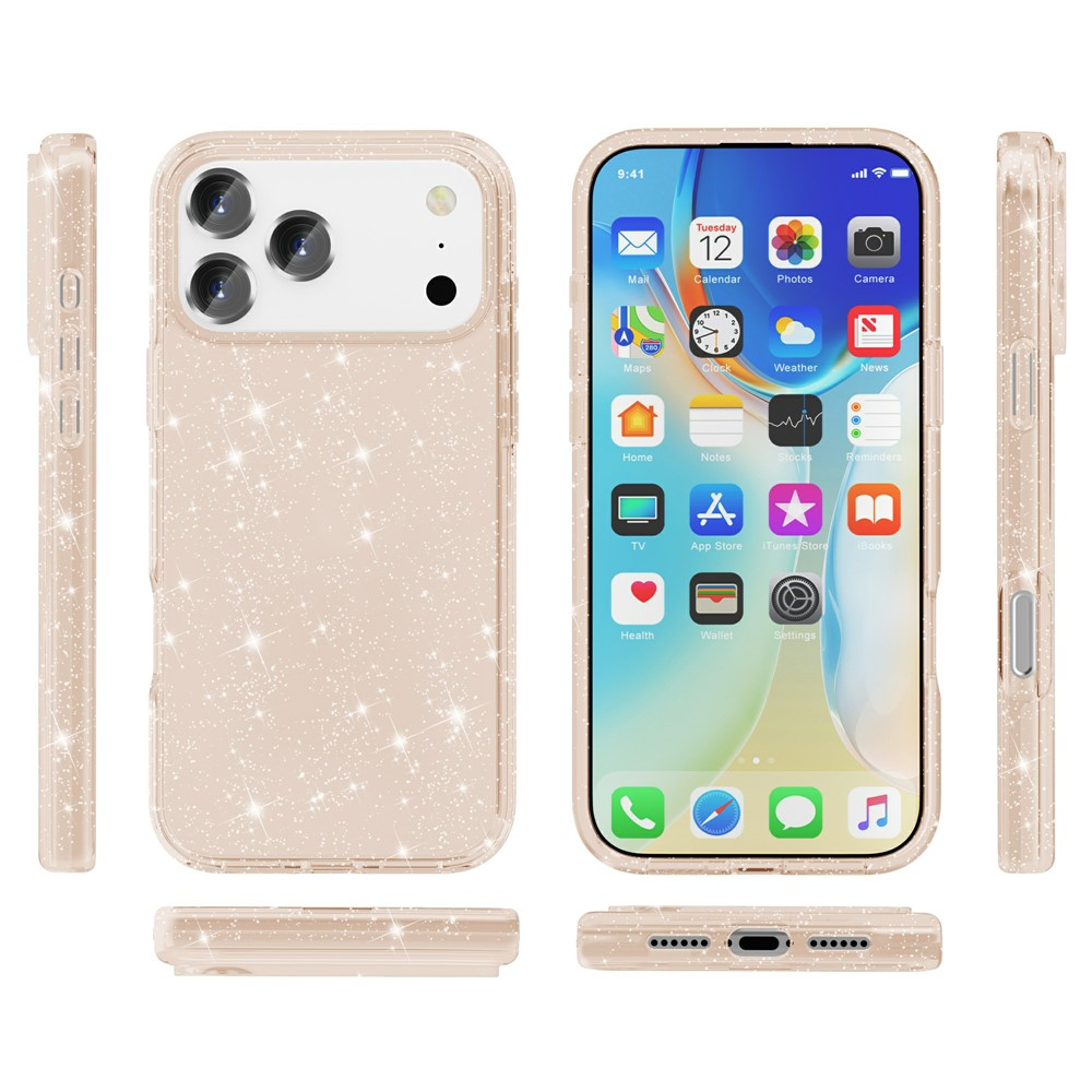 iPhone 17 Pro Hybrid Hardcase Schutzhülle im Glitzer Design - Gold / Transparent