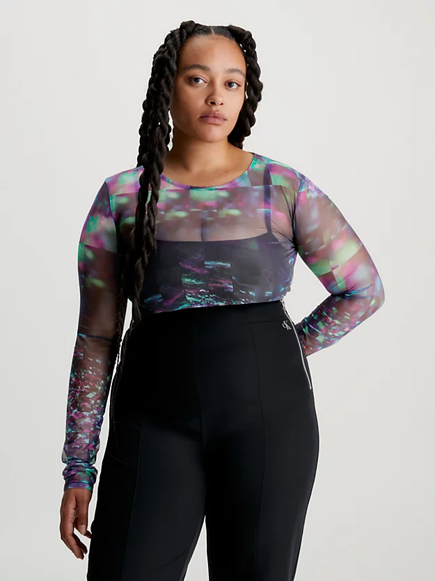 Blusa de manga comprida em tule transparente