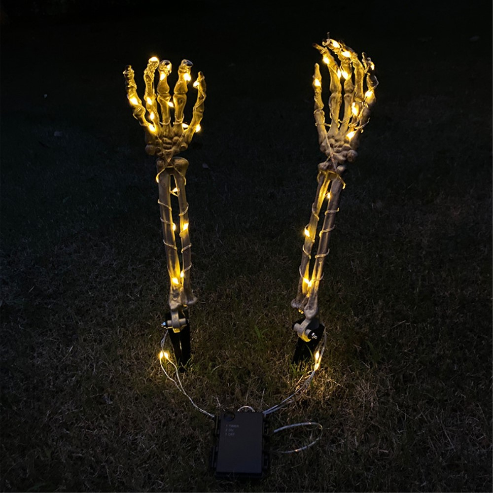 (2er Set) LED Halloween Party Deko Licht Skelett Arme Garten Leuchte (Batteriebetrieben) - Warmweiss