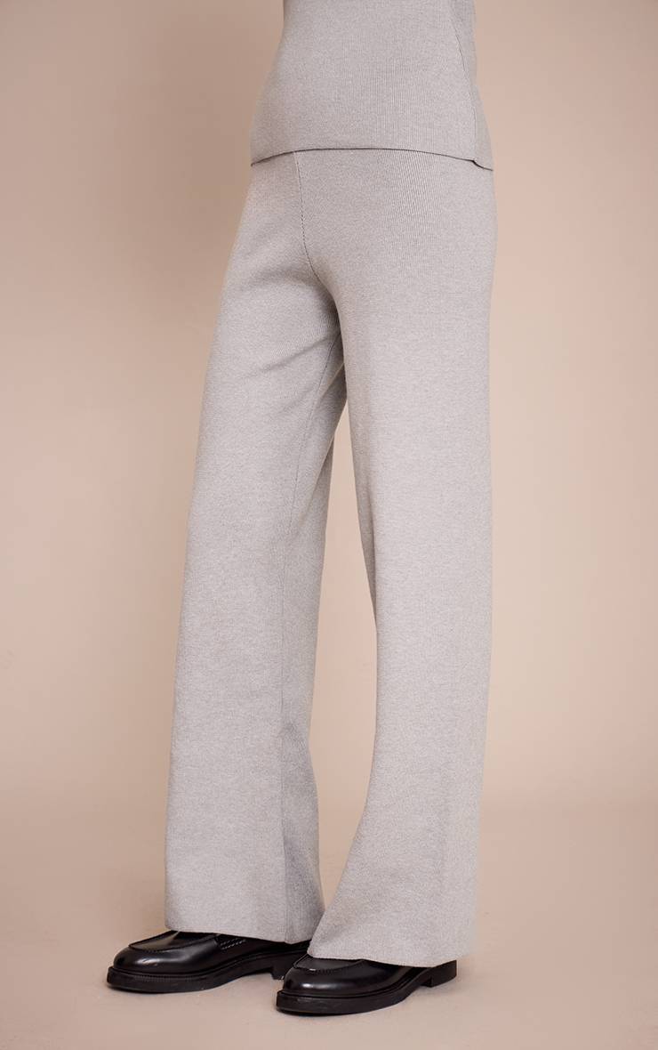 Gris Pantalon Large En Maille Côtelée