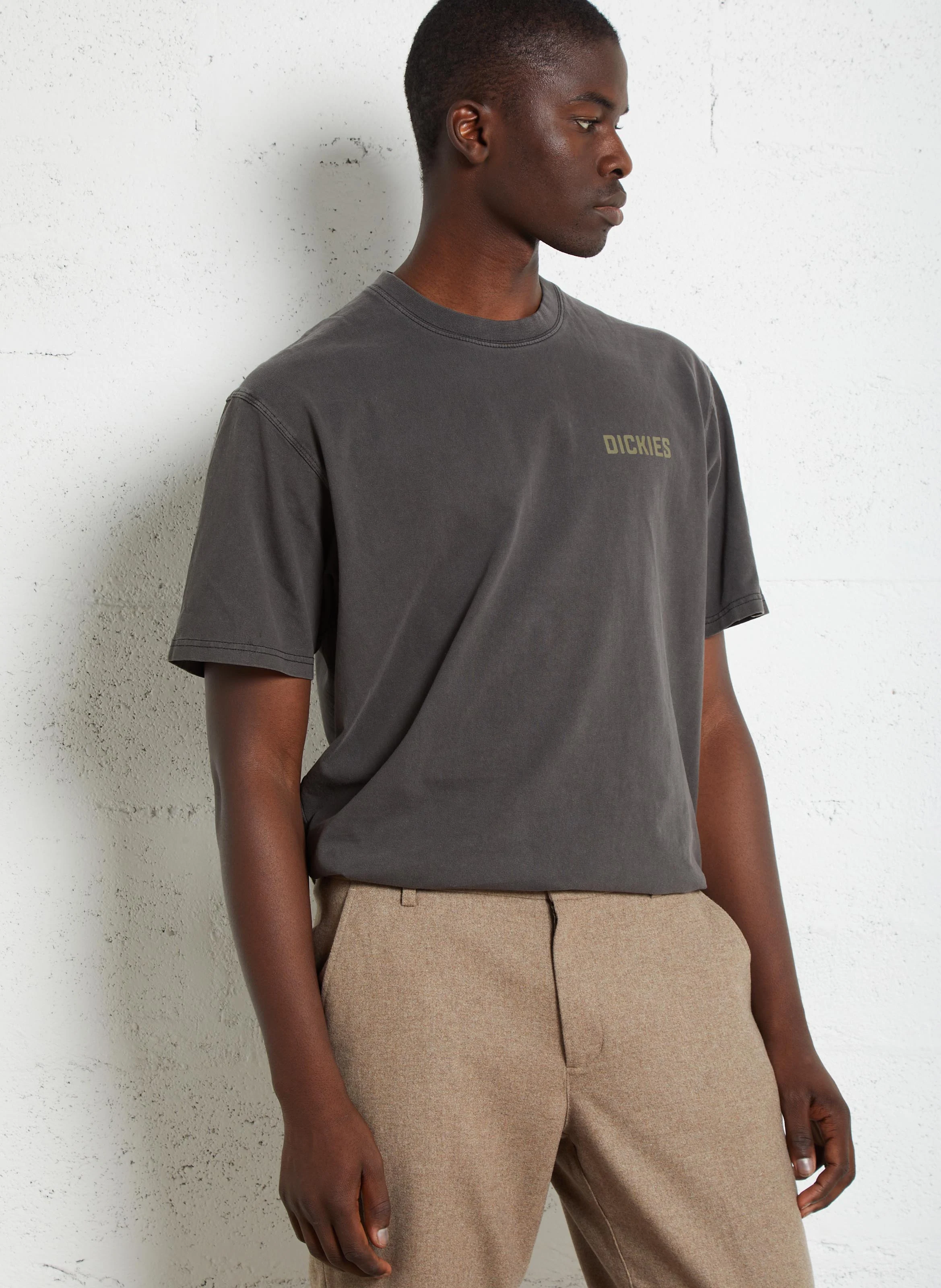 Tee-shirt droit col rond sérigraphié en coton | Noir