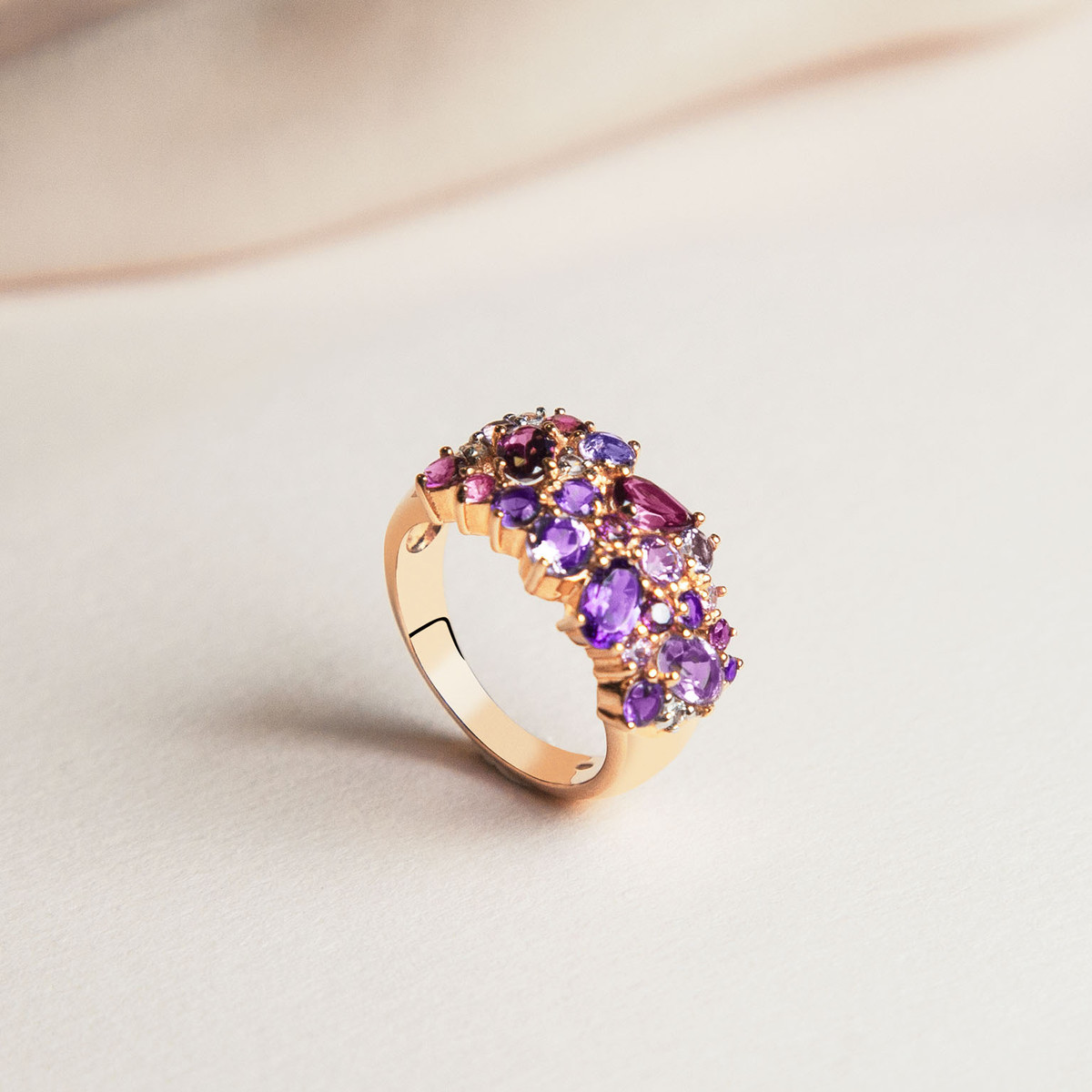 Bague or 375 2 tons pierres précieuses et fines