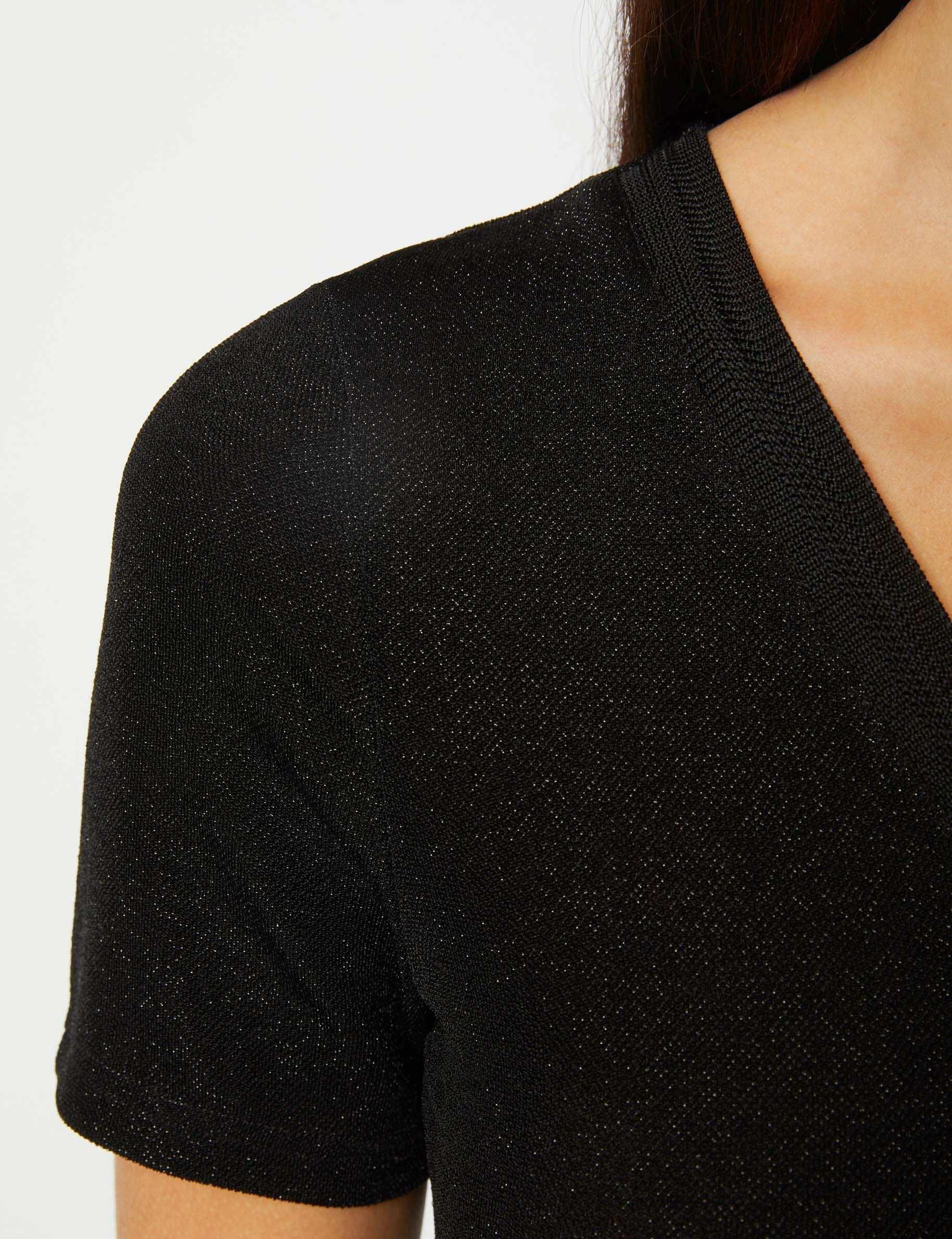 T-shirt manches courtes avec col en V noir femme - noir