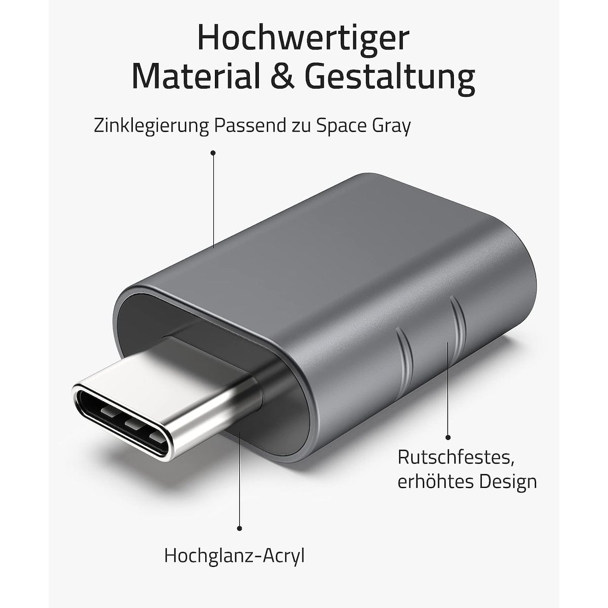 USB 3.2 til USB-C OTG-adapter 10 Gbps Grå