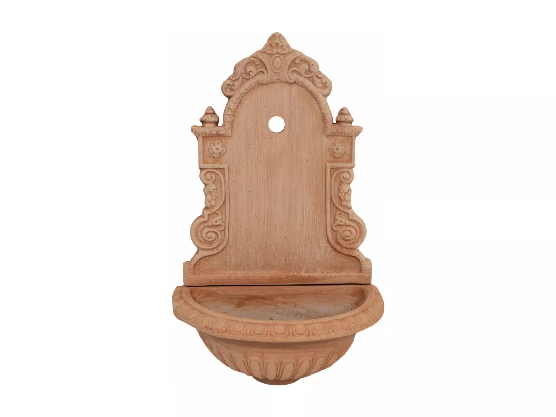 BISCOTTINI - Tradizione Italiana, Fontaine murale rustique d'extérieur, terre cuite toscane, Dimensions 40x64x24 cm
