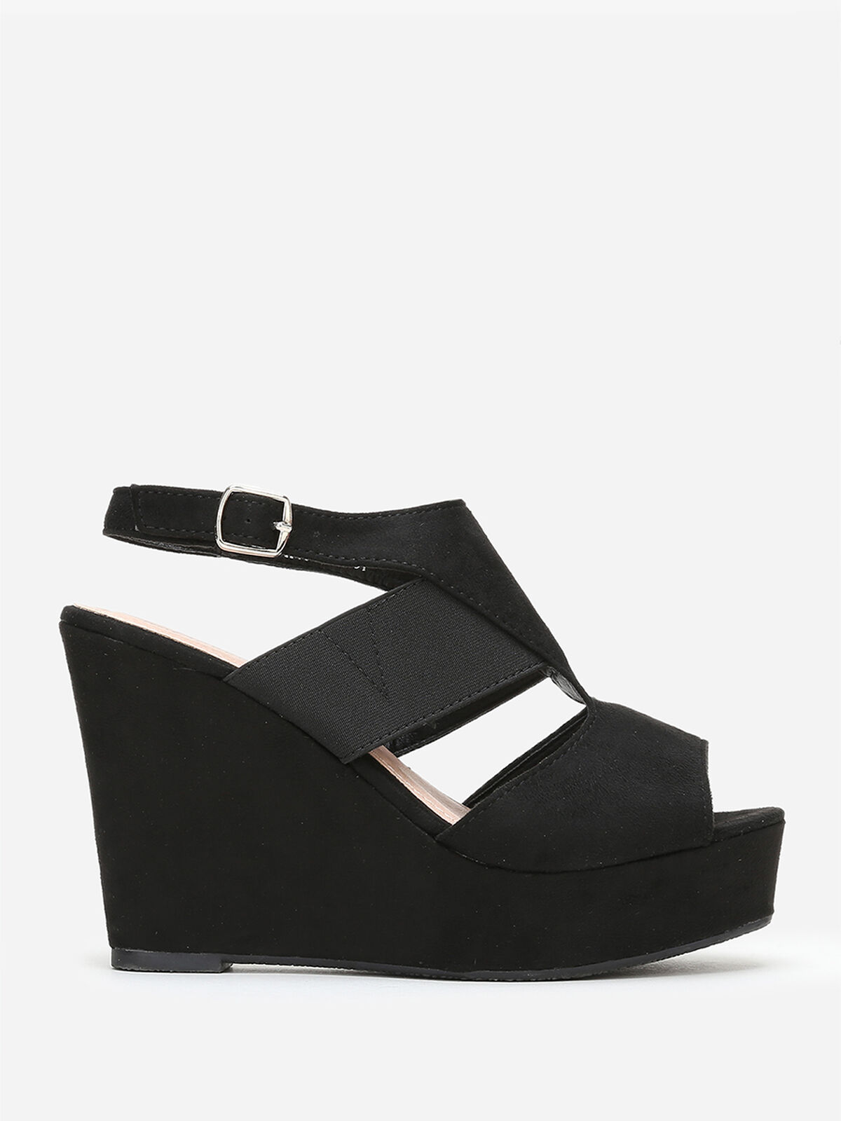 Sandales compensées à bride asymétrique- Noir