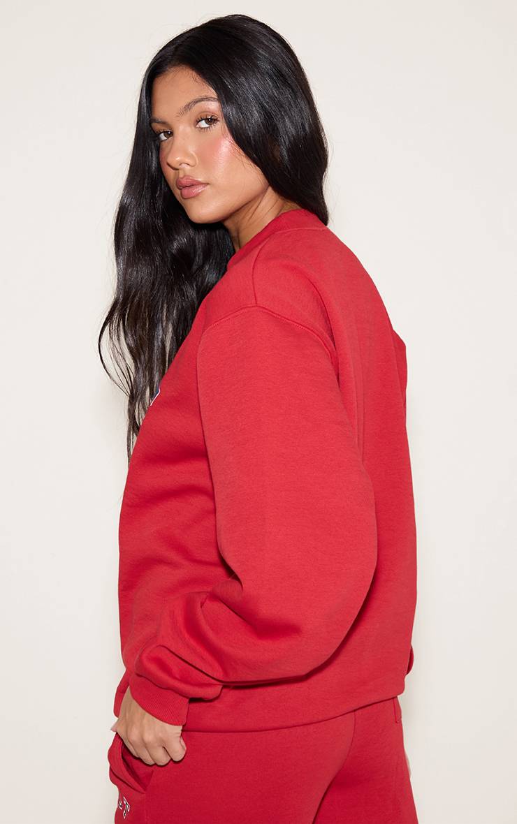 Rouge Sweatshirt Ample À Col Rond Avec Logo
