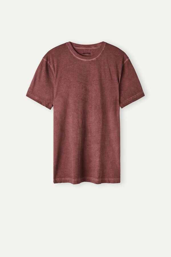 Camiseta de manga curta em algodão com lavagem desgastada
