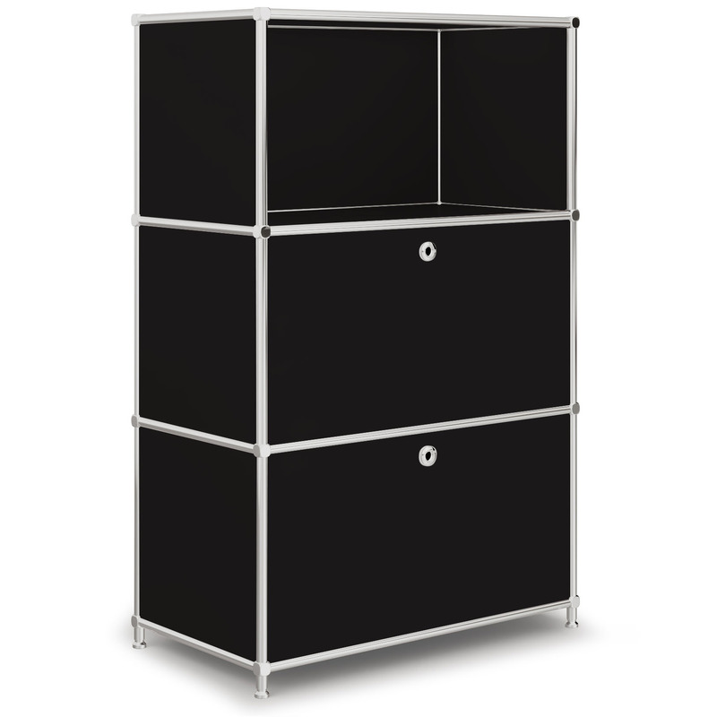 Highboard VEROM, 1 Schublade, 1 Klapptüre, 1 Fach, mit Lochgriffen, schwarz