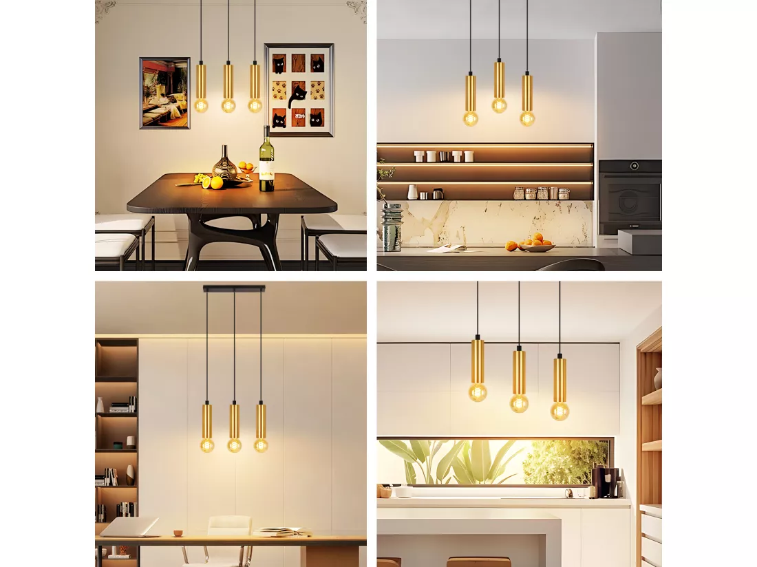 NETTLIFE Suspension or 3 ampoules lampe suspendue - lampe suspendue table à manger E27 industrielle métal suspendue