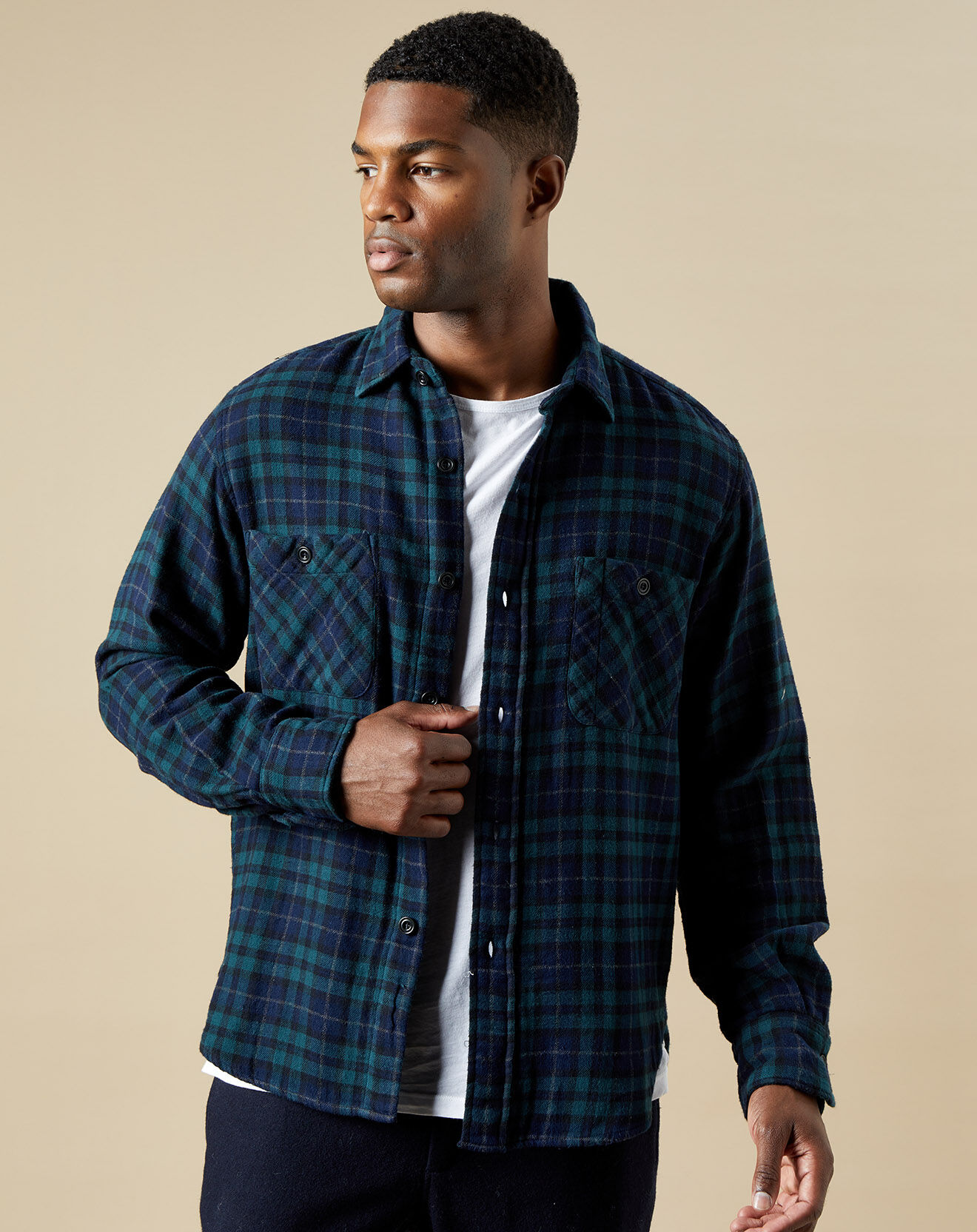 Hartford Surchemise en Flanelle slim Percey navy/vert/marron