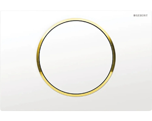 GEBERIT Sigma 10 bedieningsplaat, glanzend witte plaat / glanzend witte knop / gouden sierringen 115.758.KK.5