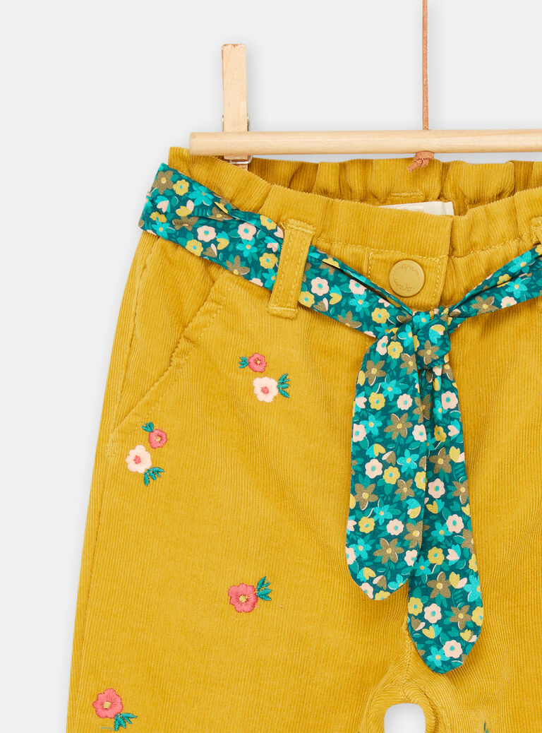 Pantalon vert olive à broderies fleuries pour bébé fille