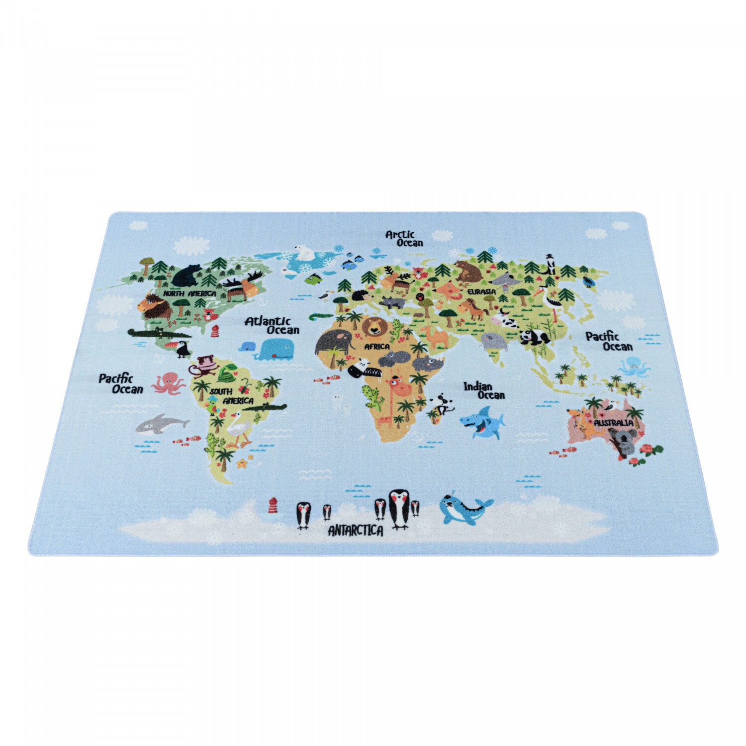 Kinderteppich Spielteppich Für Kinderzimmer, Weltkarte Mit Tieren, Höhe 8 mm