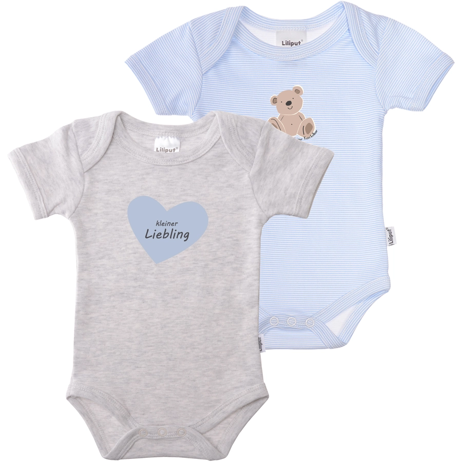 Liliput Baby-Bodies kleiner Liebling grau-melange blau gestreift