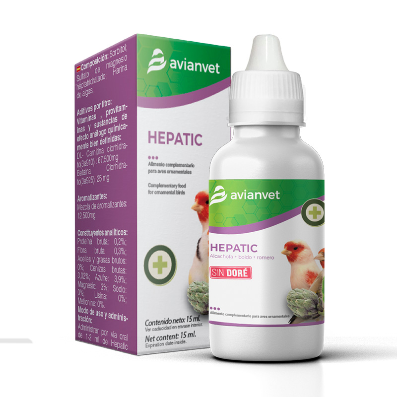 Suplemento nutricional líquido hepático Avianvet para aves