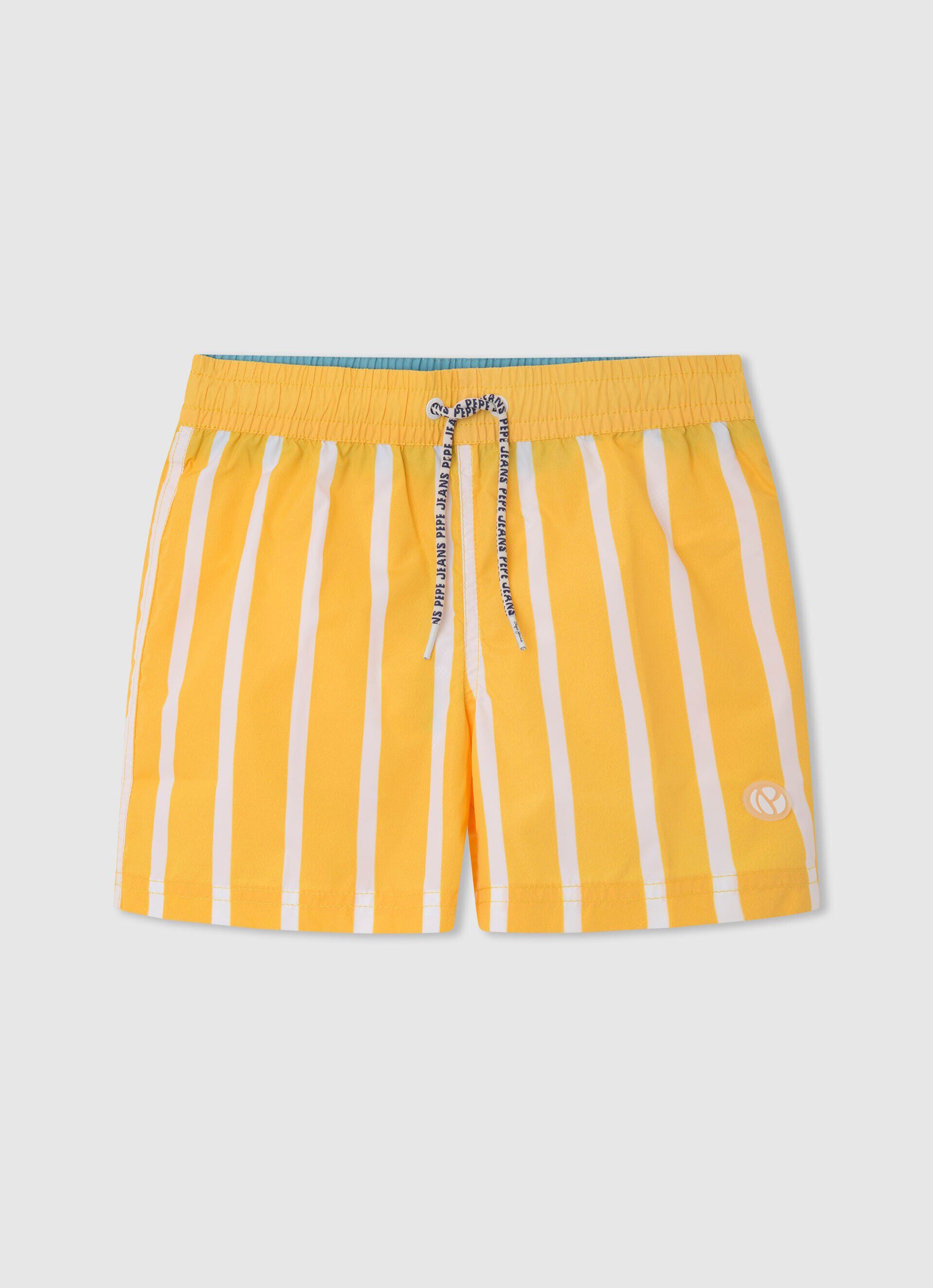 Maiô Bermuda com estampa listrada - amarelo vibrante