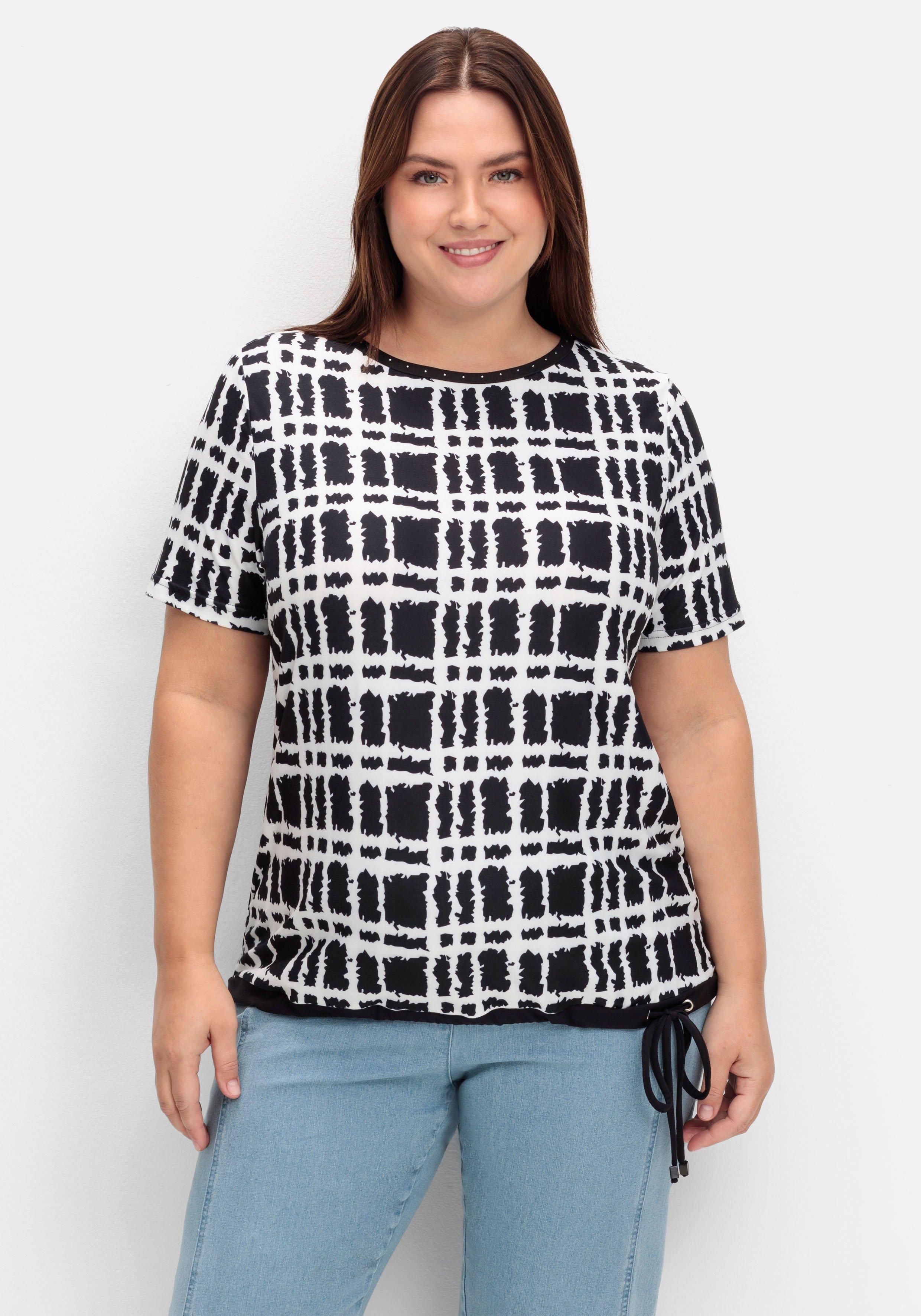 Shirt mit Grafik-Muster und U-Boot-Ausschnitt