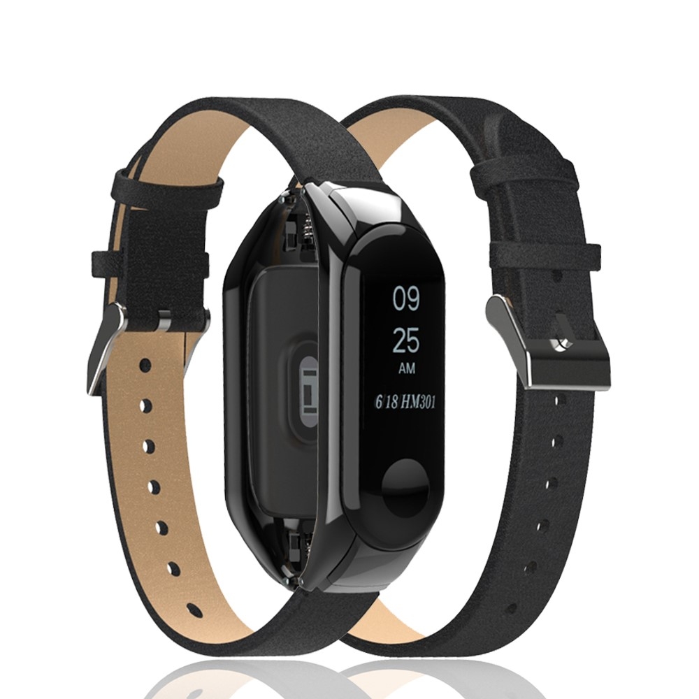 (Gr. S) Xiaomi Mi Band 4 / Mi Band 3 Echtleder Ersatz Armband (Gelenkumfang 151-210 mm) - Schwarz