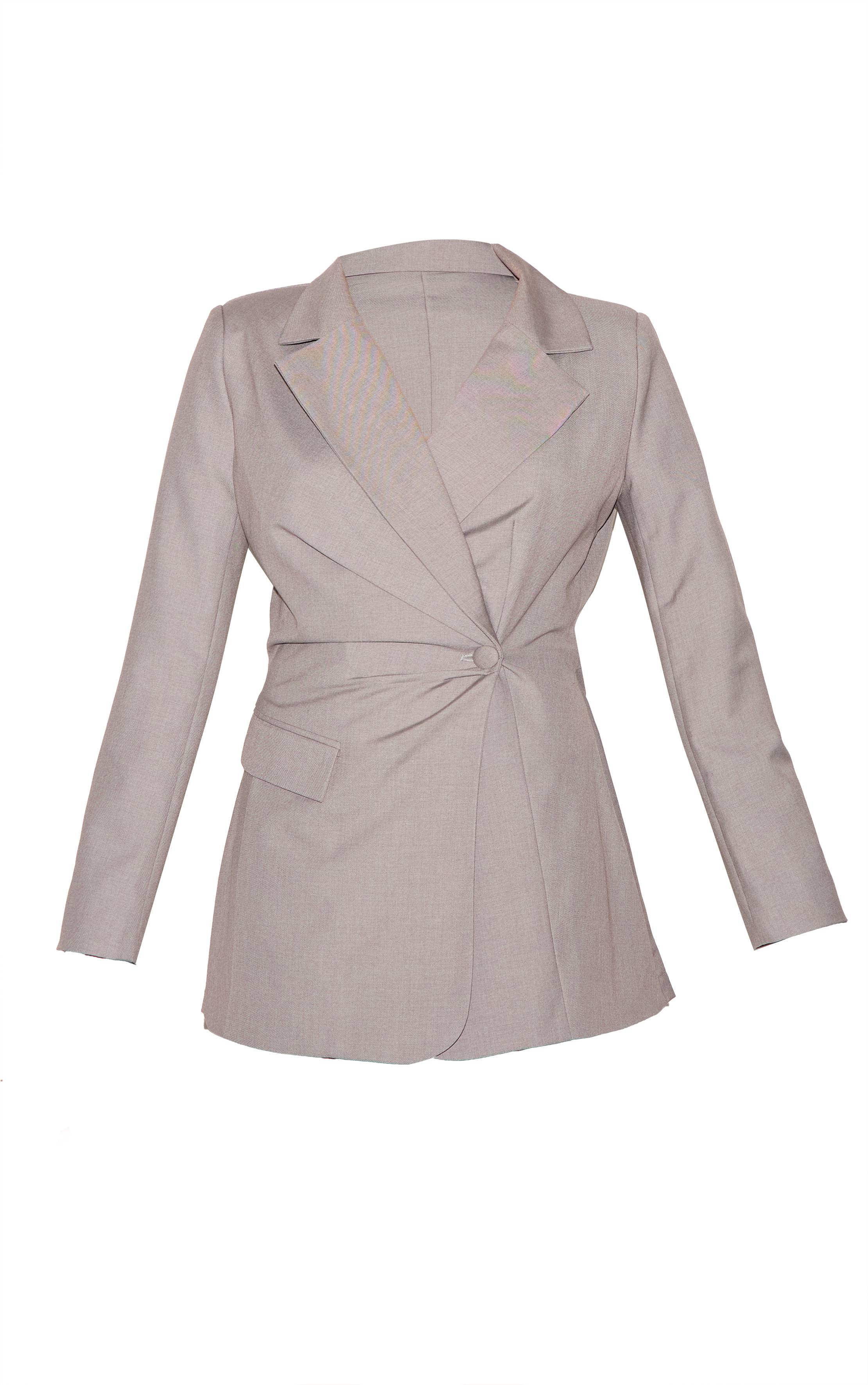 Gris Pâle Combi-short Tissée Ajustée À Taille Cintrée Et Manches Longues