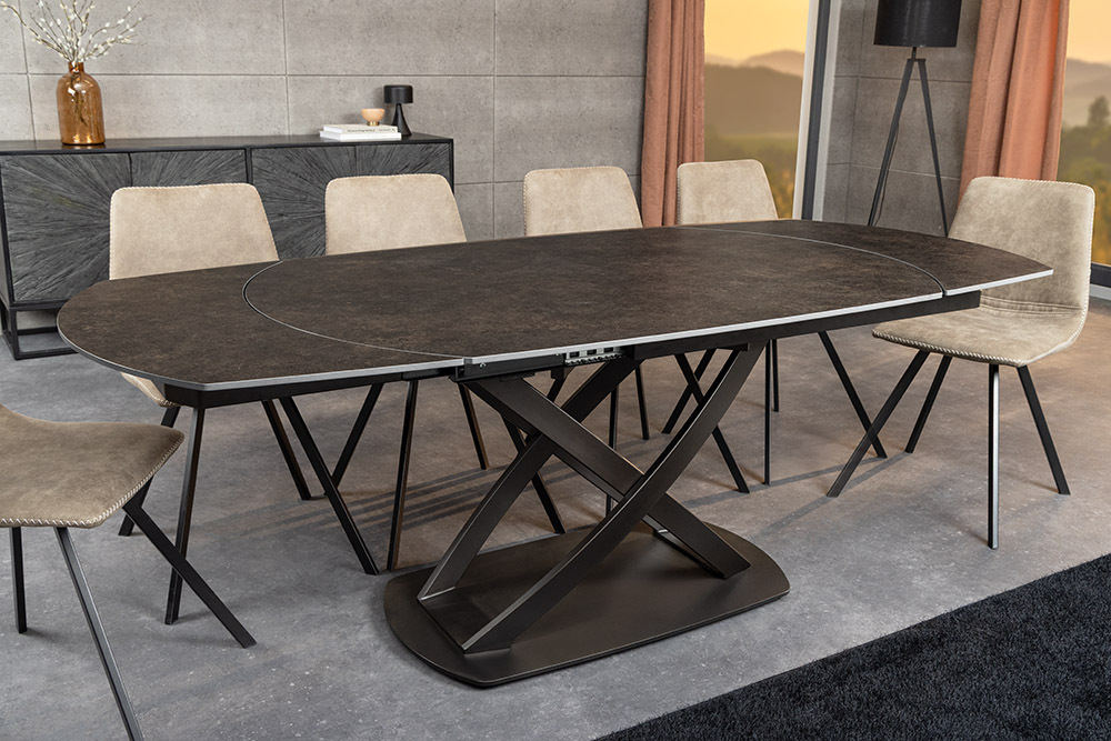 Ausziehbarer Esstisch INCEPTION 130-190cm rost  oval Keramik bronze Gestell