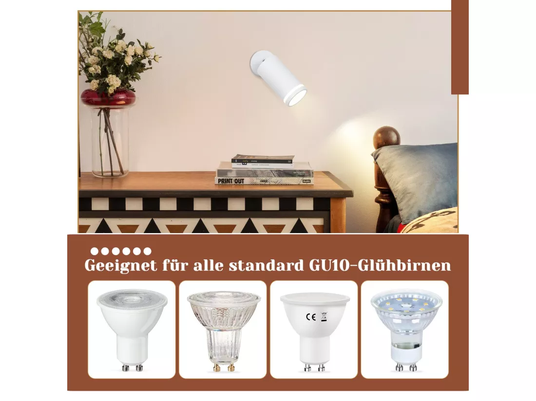 NETTLIFE Spot de plafond blanc 1 ampoulemoderne GU10 orientables intérieur métal