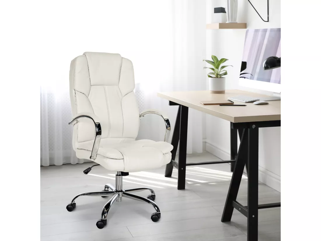 Chaise de bureau - Similicuir & Métal chromé - Blanc - XXL Xanthos