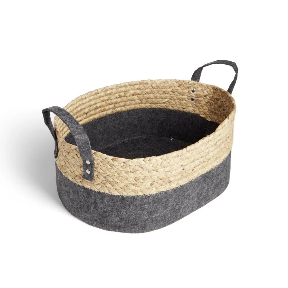 Panière jacinthe d'eau feutrine beige et gris foncé 37x27xH15cm