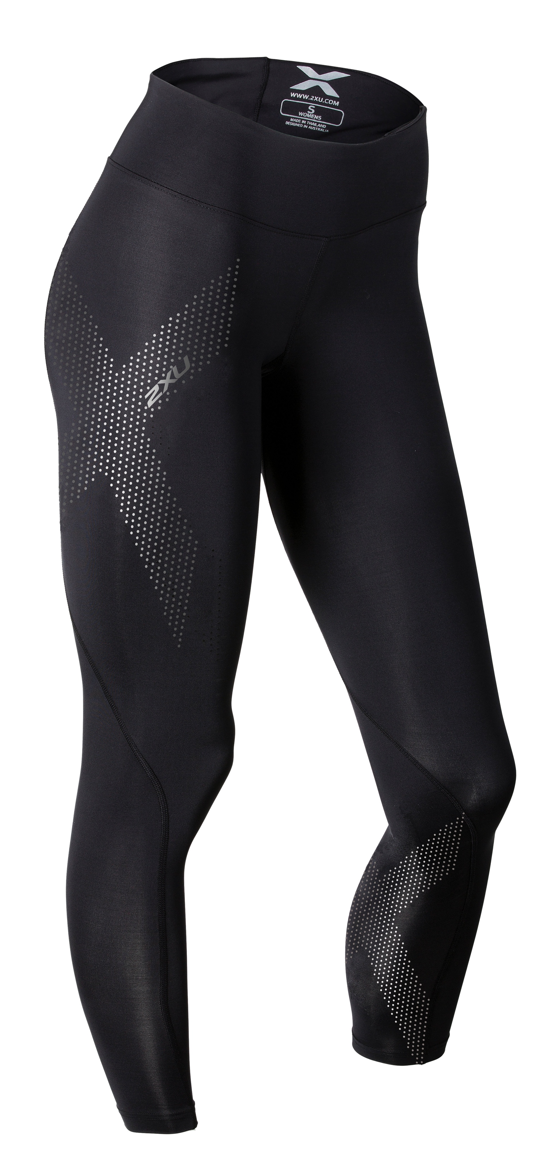 Mid-Rise Compression Tights Dame Black/Dotted Reflectiv logo