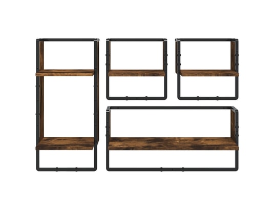VIDAXL - Etagère murale Ensemble d'étagères murales avec barres 4 pcs chêne fumé
