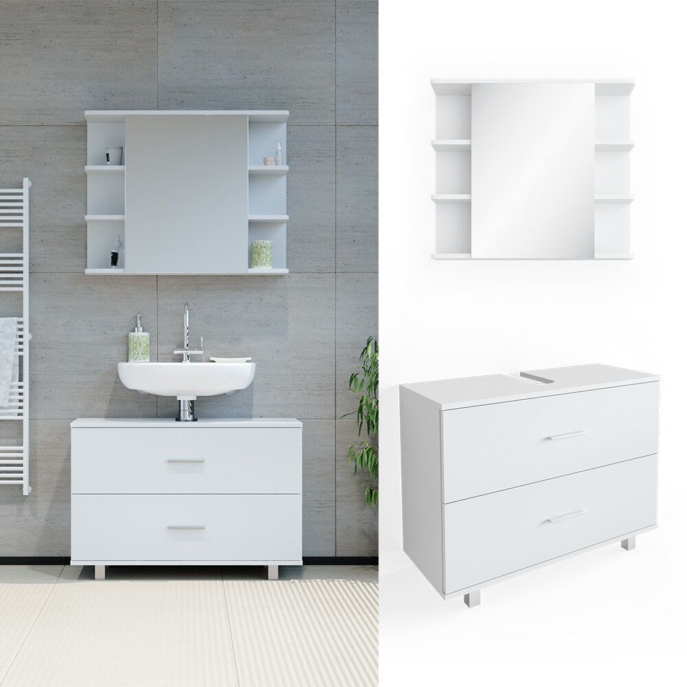 VICCO Badmöbel Set ILIAS WeißBad Spiegel Unterschrank Badschrank