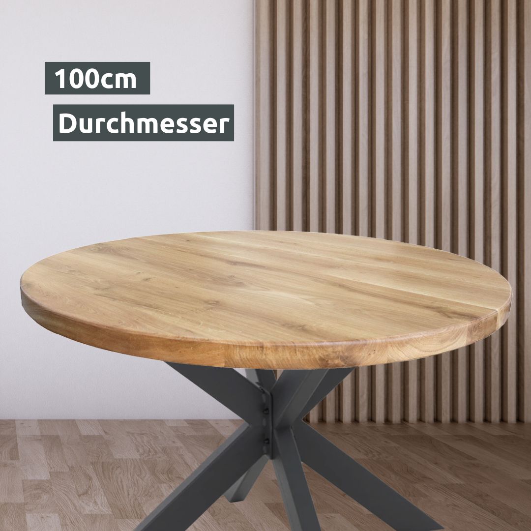 holz4home® Runde Tischplatte aus massiver Eiche | 115 cm