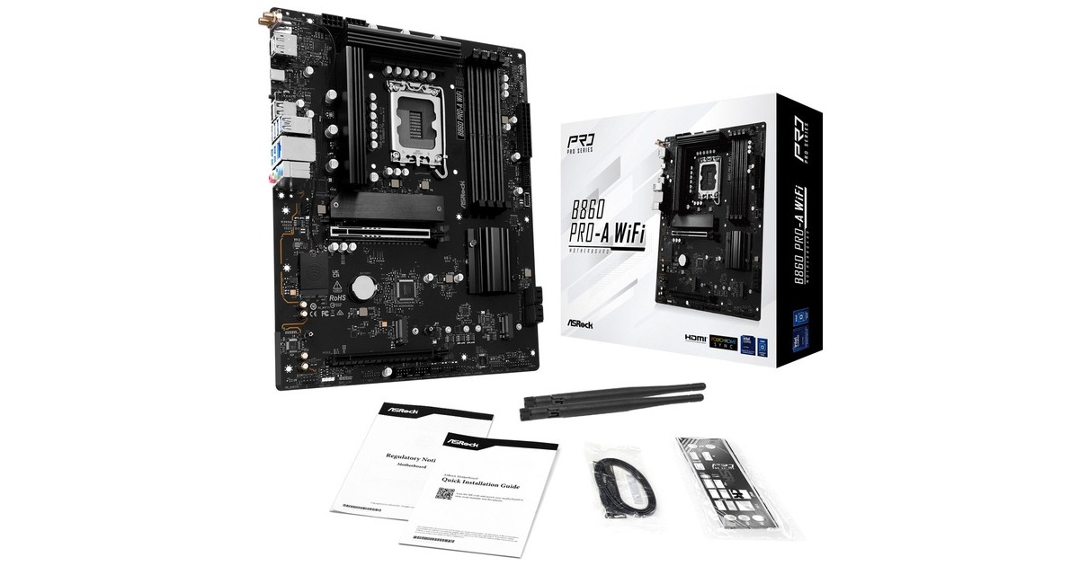 ASRockB860 Pro-A WiFi socket 1851 moederbord  (RAID, 2.5 Gb-LAN, Wi-Fi, BT, Sound, ATX)