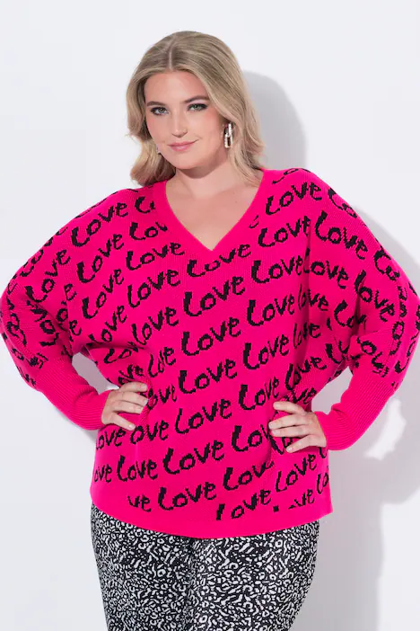 Pullover, Poncho-Form, LOVE-Schriftzüge, neon berry