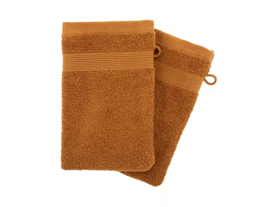 Lot de 2 Gants de toilette en Coton Marron cannelle tissu éponge 15 x 21 cm