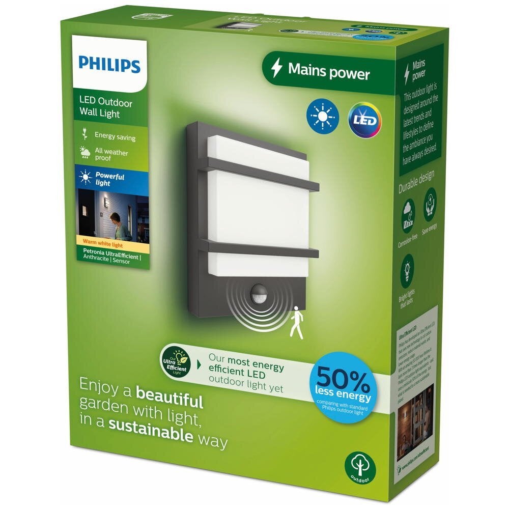 Petronia LED wandlamp in antraciet en wit, 3,8W, 800lm, IP44 met bewegingsmelder
