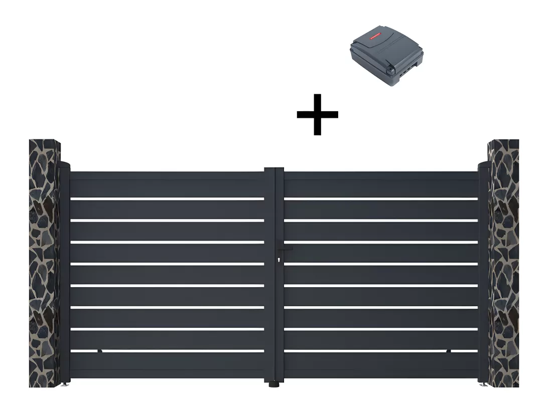 Portail électrique battant aluminium ajouré L355 x H183 cm anthracite - PRIMO