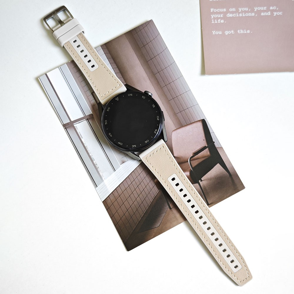 Samsung Galaxy Watch Active 2 (40mm) Echtleder / Silikon Armband (Gelenkumfang: 170-220mm) - Apricot