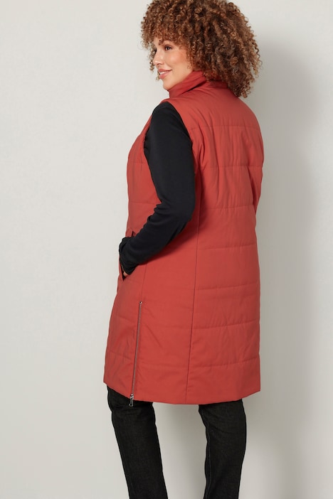 Long-Steppweste, Stehkragen, Zipper
